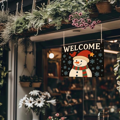 Rustic Snowman Welcome Wooden Sign - Christmas Yard & Porch Decor 10x8 Inch