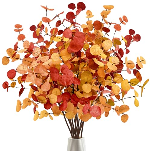 Artificial Eucalyptus Leaves 12 Pack - 28-inch Fall Stem Decor - Autumn Home & Event Decoration