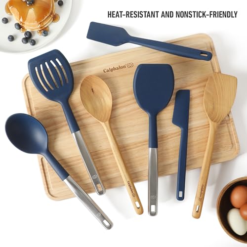 Calphalon Prime 7-Piece Silicone and Teak Wood Kitchen Tool Set,