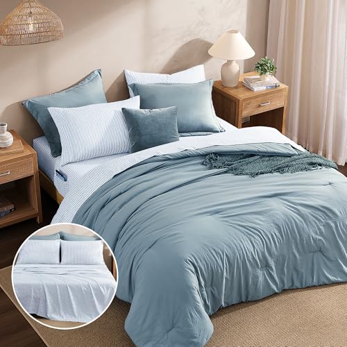 Blue California King Comforter Set 7 Pieces - Soft Bed in a Bag