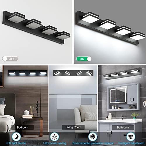 SineRise 4-Light Modern Bathroom Vanity Light Fixture, 30-Inch Black and White Acrylic Wall Sconce