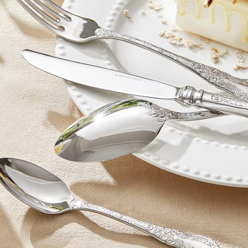 KINGSTONE 20-Piece Vintage Flatware Set for 4 - Silver 18/10 Stainless Steel