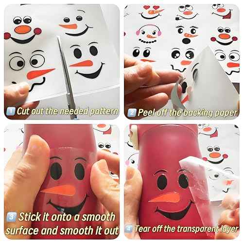 44 PCS Snowman Face Stickers for Crafts, Waterproof Christmas Vinyl Decals for Ornaments, Glass, Water Bottles, Cups, Windows, Refrigerator Wall Stickers DIY Cartoon Decor for Party Supplies, 3 Styles