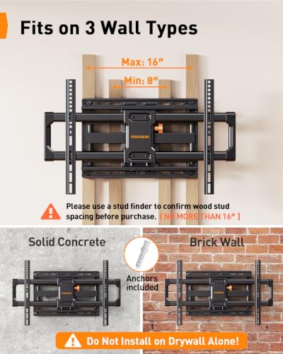 42-90 Inch Full Motion TV Wall Mount for 132lbs on Wood Studs without LED - Perlegear
