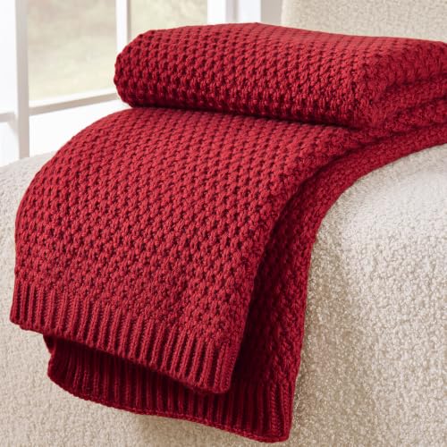 Moss-Christmas Red Throw Blanket 50x60 Sweater-Soft Acrylic Knit - OnesCosy