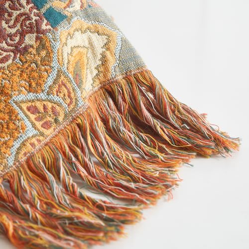 Boho Patchwork Throw Blanket - 100% Cotton Floral Woven Quilt Twin 60x80 - Bailix