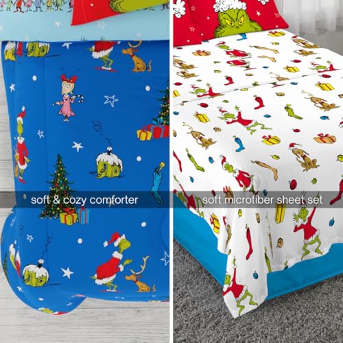 Grinch Full Size Bedding Set with Comforter and Sheets - Christmas Decor