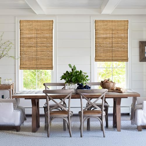 LazBlinds No Drill Bamboo Roman Shades 46.5" W x 48" H Eastfield Teak Light Filtering