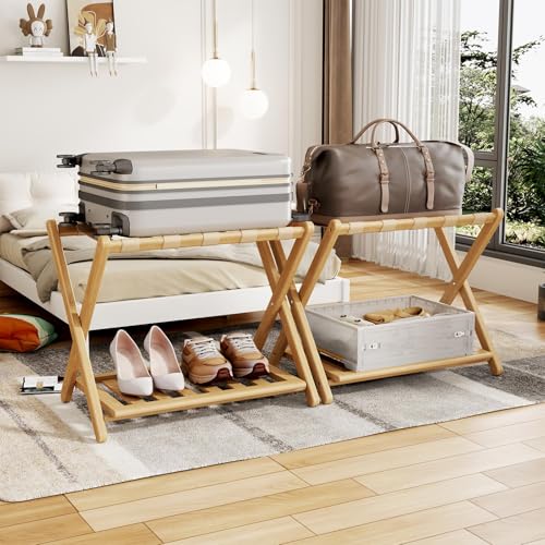 Natural 26.77-Inch Fully Assembled Luggage Rack Set of 2 for Guest Room