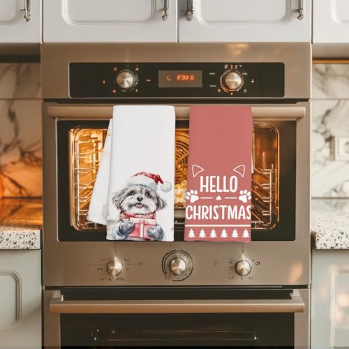 Winter Shih Tzu Christmas Kitchen Towels Set of 2 - Dog Winter Decor, 16x24 Inches