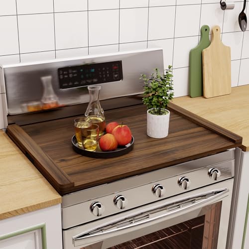 Wooden Stove Cover and Serving Tray - Rustic Kitchen Protects & Adds Counter Space - Brown - 30x22 inches