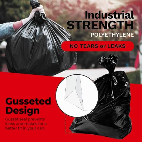 Heavy Duty Trash Bags 55 Gallon Black 50 Count - Tear & Puncture Resistant, 2.5 Mil, Made in USA (Variation: Black / 50 Count)