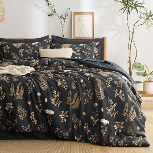 Bedsure 10 Black Floral Queen Comforter Set - 7 Piece Bedding