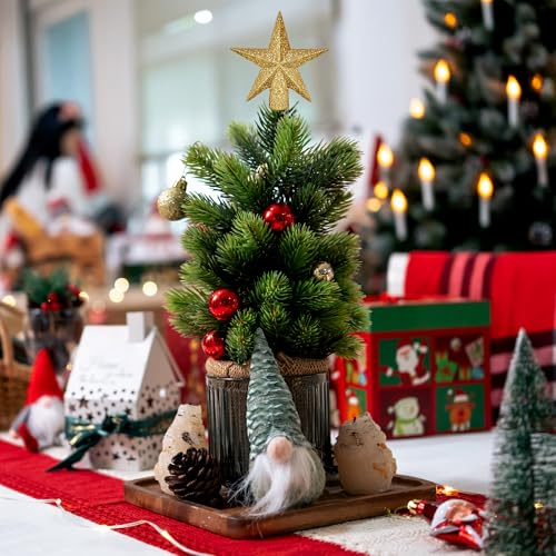 Christmas Tree Topper, 2.36" Gold Glitter Tree Topper, 3D Xmas Shatter-Proof Mini Bethlehem Tree Star Decorations, Waterproof Star Topper Decor for Holiday Home Outdoor Ornament