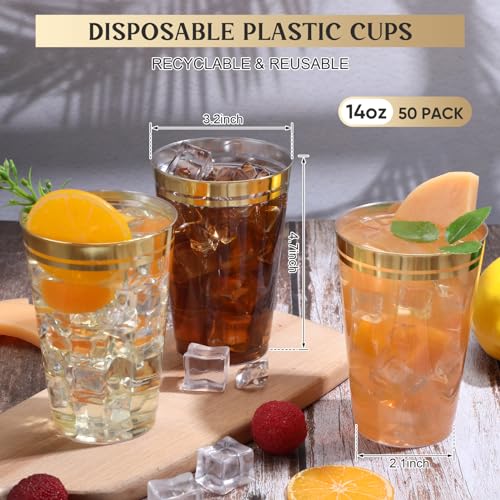 Sliner 50 Pcs Hard Plastic Cups Double Rimmed Heavy Duty Fancy Wine