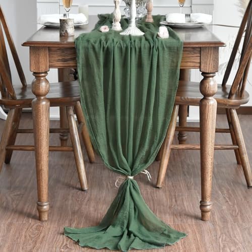 Artoid Mode 120 Inch 3-Piece Boho Forest Green Gauze Table Runners for Wedding & Holiday Decor