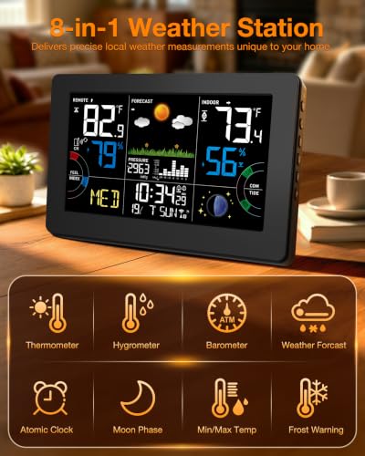 Wireless Indoor Outdoor Weather Station with Color Display & Atomic Clock