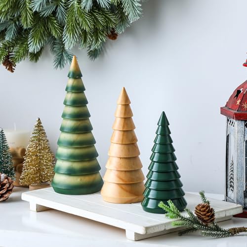 Cinnvoice 3 Pcs Farmhouse Rustic Wooden Christmas Trees Tabletop