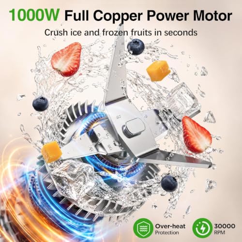 KOIOS Black 1000W Personal Blender for Smoothies & Frozen Drinks