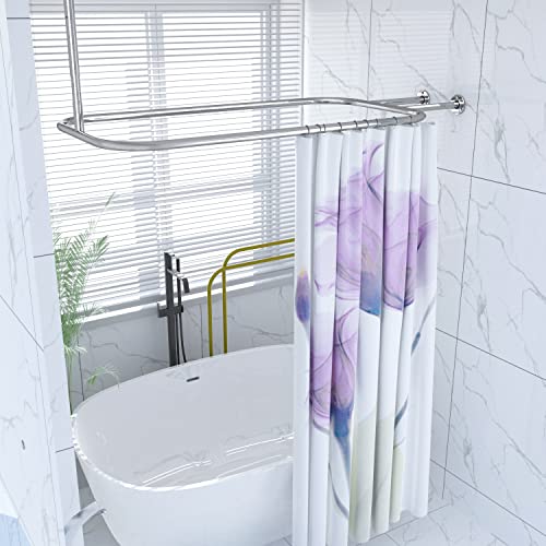 Sikaiqi Square Aluminum Shower Curtain Rod 58.3x24 Inches Rustproof Heavy Duty for Clawfoot & Freestanding Tubs