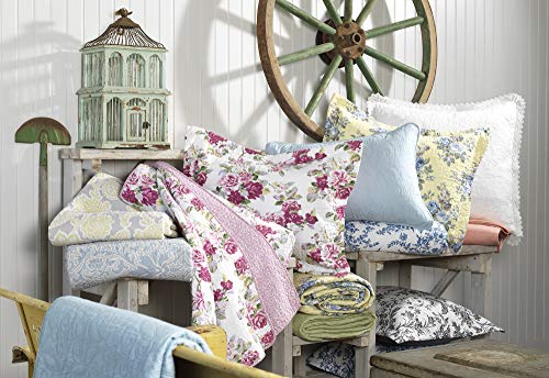 Laura Ashley Twin Quilt Set with Reversible Patchwork Paisley Design, Blue, 100% Cotton Bedding