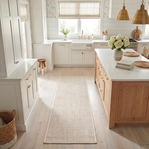 Natural Fiber Runner Rug 2'6 x 10' Marble & Beige Textured Sisal, Coastal Style