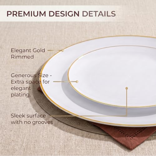 KIRE Gold Rimmed Disposable Plates 100pcs - Wedding, Party & Holiday Tableware