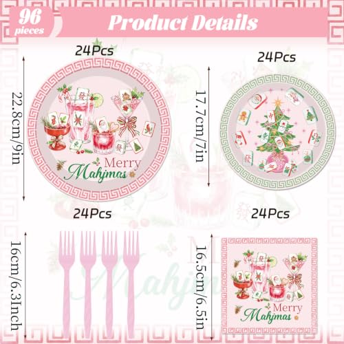Musaeva Christmas Mahjong Party Tableware Set for 24 - Plates, Napkins, Forks