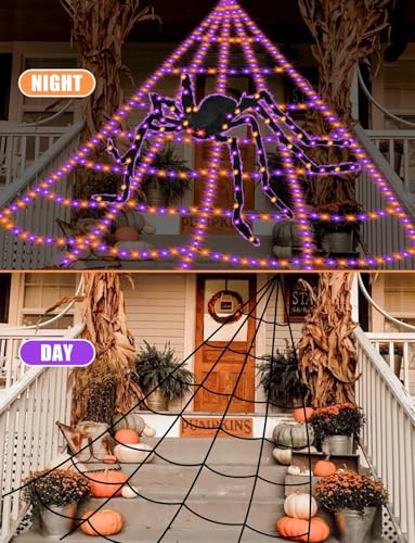 Spider Webs Halloween Decorations Lights - 550 LEDs Outdoor Giant