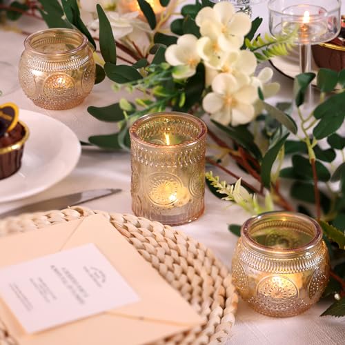 48Pcs Gold Votive Candle Holders Set - Glass Candle Holders for Weddings & Home Decor - Variation: Gold / 48 PCS