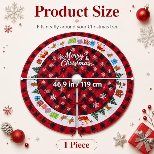 48 Inch Christmas Tree Skirt with Snowflake Pattern - Rustic Plush Holiday Decor