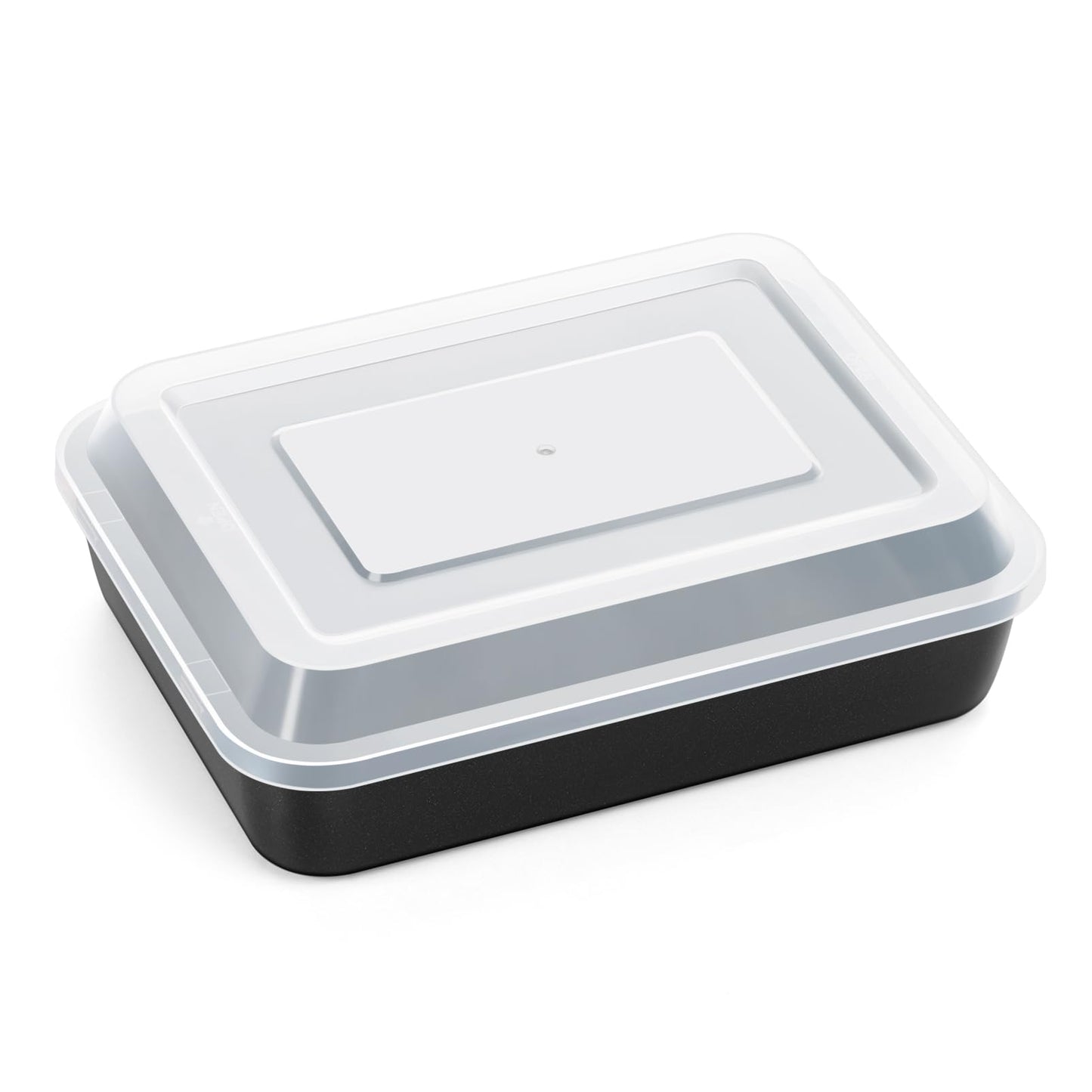 P&P CHEF Toaster Oven Pan with Lid, Nonstick Cake Lasagna Pan Rectangular Tray for Baking Roasting Storing, Stainless Steel Core & Plastic Cover, Oven & Freezer Safe, (9.4 Inch, 2Pcs)
