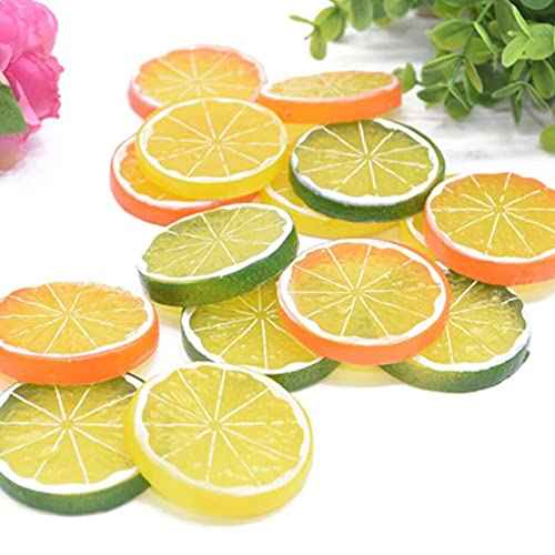 CiCy 30 Pieces Simulation Lemon Slices Plastic Lifelike Fake Fruit Model Artificial Lemon Props for Party Kitchen Wedding Decoration Photography Props, Orange, Green and Yellow