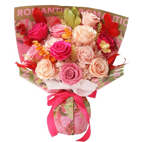 Lovenfold Preserved Mixed Roses Bouquet - 12 Champagne Roses Gift for Her, Mom, Grandma (Variation 1204)