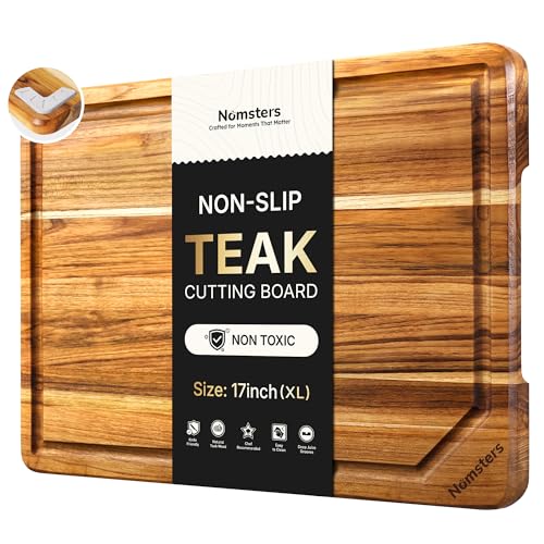 17-Inch FSC-Certified Teak Wood Cutting Board with Non-Slip Base