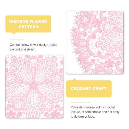 uxcell 2Pcs Retro Lace Placemats, 10.6x10.6inch Round French Crochet Doilies Central Hollow Flower Vase Mat Coaster for Dining Table Home Decoration, Pink
