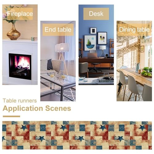 JanJCurt 13x70 inch 4th of July Table Runner Red White Blue Stars Rustic Farmhouse Decor