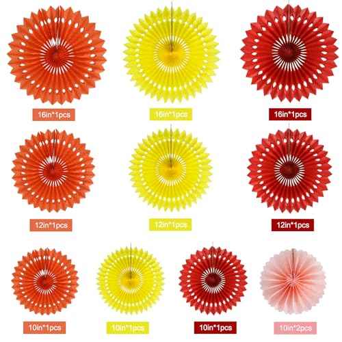 BEISHIDA Fall Orange Hanging Honeycomb Round Paper Fans Decoration Set for Thanksgiving Harvest Fall Wedding Baby Shower Birthday Photo Booth Backdrops Anniversary Party Supplies(11packs)