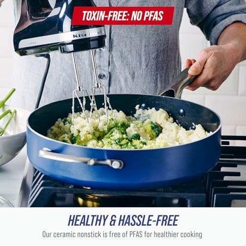 Blue Diamond 5QT PFAS-Free Ceramic Nonstick Sauté Pan with Lid - Blue, Variation of Blue / 5QT Saute Pan with Lid