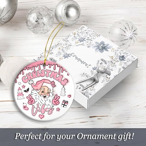 SunSky Sending Christmas Vibes 3D Ceramic Ornament – 3" Round Santa, Funny Holiday Gift (Christmas Vibe)