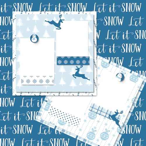 Whaline 60Pcs Christmas Pattern Paper Snowflake Snowman Scrapbook Specialty Paper Blue Decorative Craft Paper For Winter DIY Card Making Photo Album Journal Decoration, 5.5 x 8.3 Inch