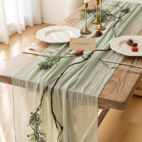 6Pcs Sage Green Cheesecloth Table Runner 120 Inches for Party Home