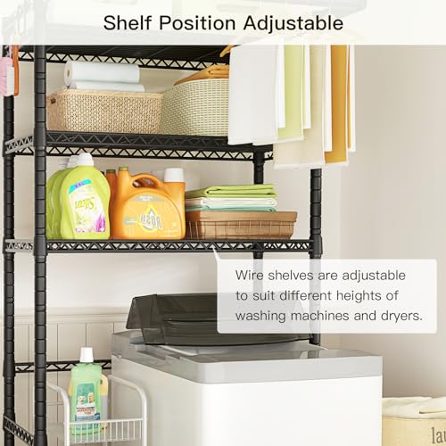 Ulif U11 Black Laundry Shelving Unit - 3-Tier Washer & Dryer Organizer, Adjustable Steel Standing Rack, 33.9 x 19.7 inches