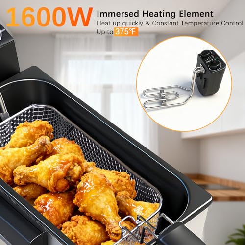 CATTLEMAN Deep Fryer with Oil Filtration 1600W 3L Stainless Steel - Home Kitchen