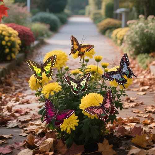 12pcs Earth Tone Butterfly Fall Decoration Thanksgiving Christmas Tree Ornaments 5-Inch Feather Butterfly Clip for Flower Bouquets Birthday Party Clothes Decor Xmas Wreath Crafts