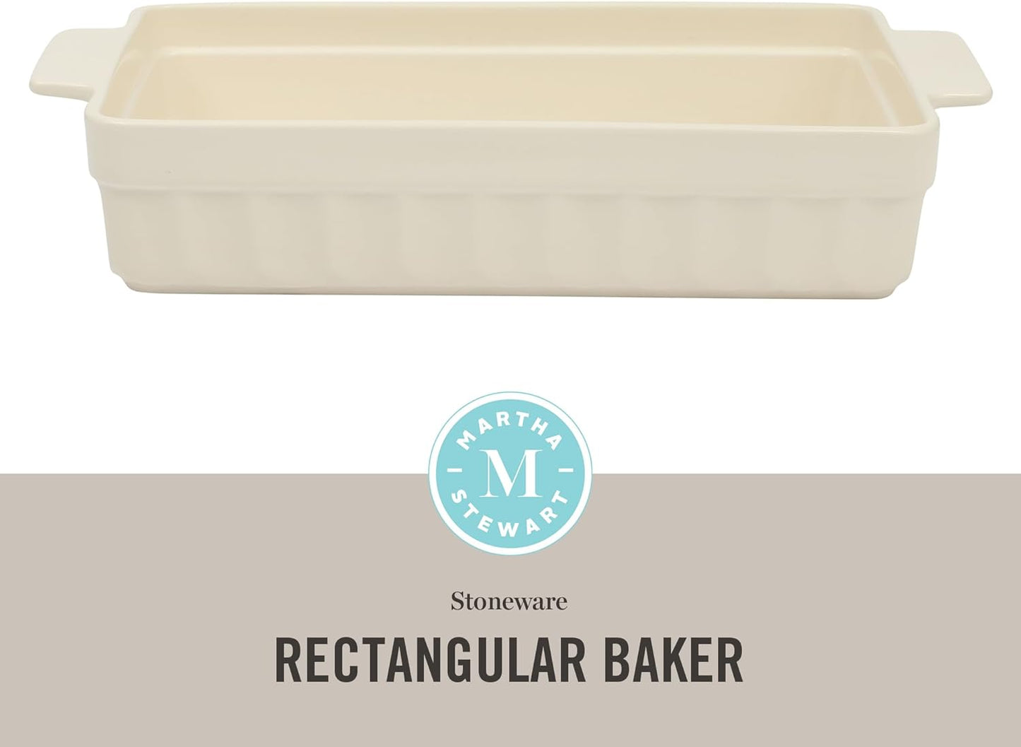 Martha Stewart Ceramic Bakeware - 13x9 Inch Rectangular Baking Dish with Handles | Cream Glazed Stoneware for Casseroles, Lasagna & Desserts