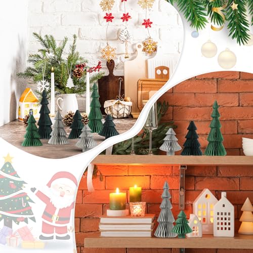 Chiisong 15Pcs Honeycomb Christmas Tree Set - Dark Green, Light Green, Gray