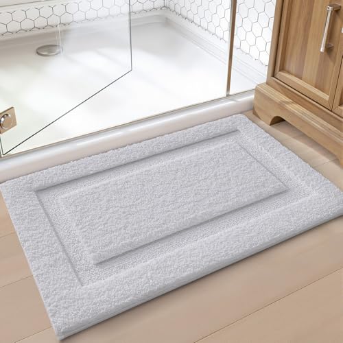 LUMI Ultra Soft Absorbent Non-Slip Bathroom Rug 24x36 White - Plush Microfiber Bath Mat with TPR Backing