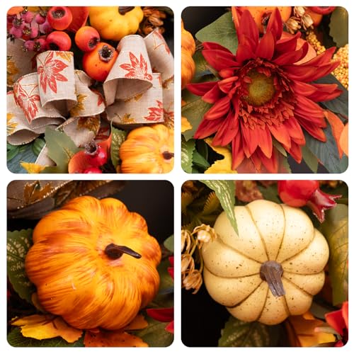 PureCosy Red Fall Wreath for Front Door 24 Inch Autumn Rustic Decor