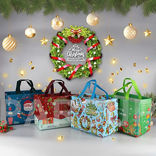 8PCS Christmas Gift Bags with Handles - Red, Green, Blue Non-Woven Tote Set